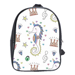 Seamless Pattern Cute Unicorn Cartoon Hand Drawn School Bag (xl) by Wegoenart