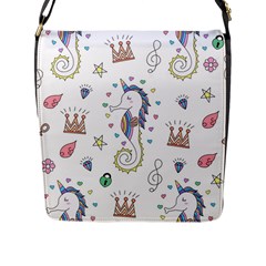 Seamless Pattern Cute Unicorn Cartoon Hand Drawn Flap Closure Messenger Bag (l) by Wegoenart