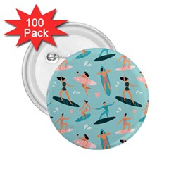 Beach Surfing Surfers With Surfboards Surfer Rides Wave Summer Outdoors Surfboards Seamless Pattern 2 25  Buttons (100 Pack)  by Wegoenart