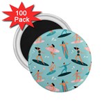 Beach Surfing Surfers With Surfboards Surfer Rides Wave Summer Outdoors Surfboards Seamless Pattern 2.25  Magnets (100 pack)  Front