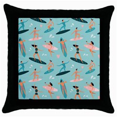 Beach Surfing Surfers With Surfboards Surfer Rides Wave Summer Outdoors Surfboards Seamless Pattern Throw Pillow Case (black) by Wegoenart