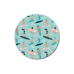 Beach Surfing Surfers With Surfboards Surfer Rides Wave Summer Outdoors Surfboards Seamless Pattern Magnet 3  (round) by Wegoenart