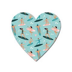 Beach Surfing Surfers With Surfboards Surfer Rides Wave Summer Outdoors Surfboards Seamless Pattern Heart Magnet by Wegoenart