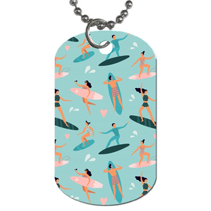 Beach Surfing Surfers With Surfboards Surfer Rides Wave Summer Outdoors Surfboards Seamless Pattern Dog Tag (One Side)