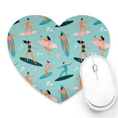 Beach Surfing Surfers With Surfboards Surfer Rides Wave Summer Outdoors Surfboards Seamless Pattern Heart Mousepads by Wegoenart