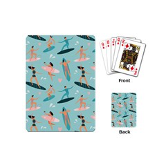 Beach Surfing Surfers With Surfboards Surfer Rides Wave Summer Outdoors Surfboards Seamless Pattern Playing Cards Single Design (mini) by Wegoenart