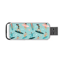 Beach Surfing Surfers With Surfboards Surfer Rides Wave Summer Outdoors Surfboards Seamless Pattern Portable Usb Flash (one Side) by Wegoenart