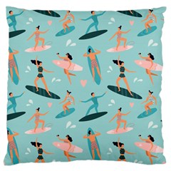 Beach Surfing Surfers With Surfboards Surfer Rides Wave Summer Outdoors Surfboards Seamless Pattern Standard Flano Cushion Case (one Side) by Wegoenart