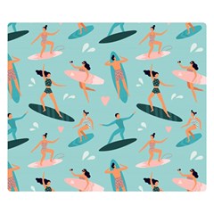 Beach Surfing Surfers With Surfboards Surfer Rides Wave Summer Outdoors Surfboards Seamless Pattern Double Sided Flano Blanket (small)  by Wegoenart