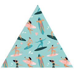 Beach Surfing Surfers With Surfboards Surfer Rides Wave Summer Outdoors Surfboards Seamless Pattern Wooden Puzzle Triangle by Wegoenart