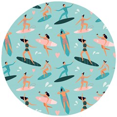 Beach Surfing Surfers With Surfboards Surfer Rides Wave Summer Outdoors Surfboards Seamless Pattern Wooden Puzzle Round by Wegoenart