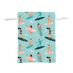 Beach Surfing Surfers With Surfboards Surfer Rides Wave Summer Outdoors Surfboards Seamless Pattern Lightweight Drawstring Pouch (m) by Wegoenart