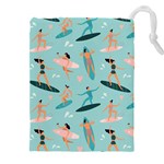 Beach Surfing Surfers With Surfboards Surfer Rides Wave Summer Outdoors Surfboards Seamless Pattern Drawstring Pouch (5XL) Front