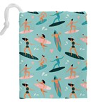 Beach Surfing Surfers With Surfboards Surfer Rides Wave Summer Outdoors Surfboards Seamless Pattern Drawstring Pouch (5XL) Back