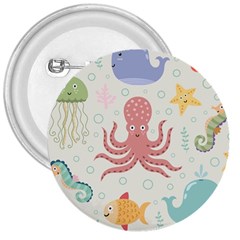 Underwater Seamless Pattern Light Background Funny 3  Buttons by Wegoenart