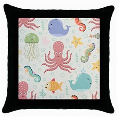 Underwater Seamless Pattern Light Background Funny Throw Pillow Case (black) by Wegoenart