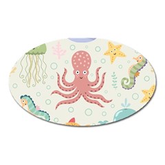 Underwater Seamless Pattern Light Background Funny Oval Magnet by Wegoenart