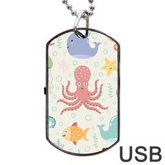 Underwater Seamless Pattern Light Background Funny Dog Tag Usb Flash (one Side) by Wegoenart