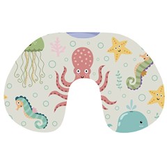 Underwater Seamless Pattern Light Background Funny Travel Neck Pillow