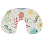 Underwater Seamless Pattern Light Background Funny Travel Neck Pillow Back