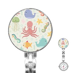 Underwater Seamless Pattern Light Background Funny Stainless Steel Nurses Watch by Wegoenart