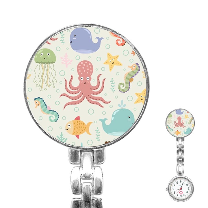 Underwater Seamless Pattern Light Background Funny Stainless Steel Nurses Watch