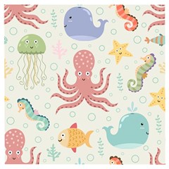 Underwater Seamless Pattern Light Background Funny Wooden Puzzle Square by Wegoenart