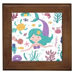 Set Cute Mermaid Seaweeds Marine Inhabitants Framed Tile by Wegoenart