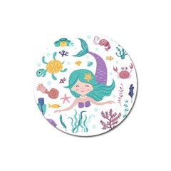 Set Cute Mermaid Seaweeds Marine Inhabitants Magnet 3  (round) by Wegoenart