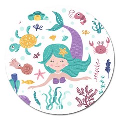 Set Cute Mermaid Seaweeds Marine Inhabitants Magnet 5  (round) by Wegoenart