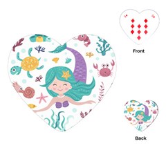 Set Cute Mermaid Seaweeds Marine Inhabitants Playing Cards Single Design (heart) by Wegoenart