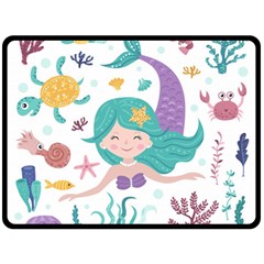 Set Cute Mermaid Seaweeds Marine Inhabitants Fleece Blanket (large)  by Wegoenart