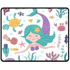 Set Cute Mermaid Seaweeds Marine Inhabitants Fleece Blanket (medium)  by Wegoenart