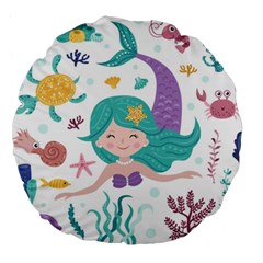 Set Cute Mermaid Seaweeds Marine Inhabitants Large 18  Premium Round Cushions by Wegoenart