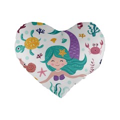 Set Cute Mermaid Seaweeds Marine Inhabitants Standard 16  Premium Heart Shape Cushions by Wegoenart