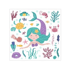 Set Cute Mermaid Seaweeds Marine Inhabitants Small Satin Scarf (square) by Wegoenart