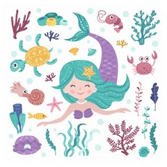 Set Cute Mermaid Seaweeds Marine Inhabitants Wooden Puzzle Square by Wegoenart