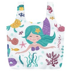 Set Cute Mermaid Seaweeds Marine Inhabitants Full Print Recycle Bag (xxl) by Wegoenart