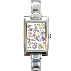 Fantasy Things Doodle Style Vector Illustration Rectangle Italian Charm Watch by Wegoenart