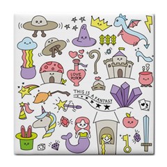 Fantasy Things Doodle Style Vector Illustration Tile Coaster by Wegoenart