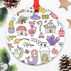 Fantasy Things Doodle Style Vector Illustration Ornament (round) by Wegoenart