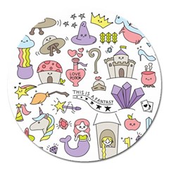 Fantasy Things Doodle Style Vector Illustration Magnet 5  (round) by Wegoenart