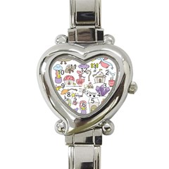 Fantasy Things Doodle Style Vector Illustration Heart Italian Charm Watch by Wegoenart