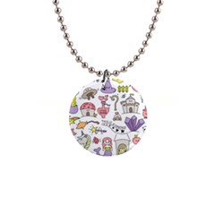 Fantasy Things Doodle Style Vector Illustration 1  Button Necklace by Wegoenart