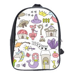 Fantasy Things Doodle Style Vector Illustration School Bag (large) by Wegoenart