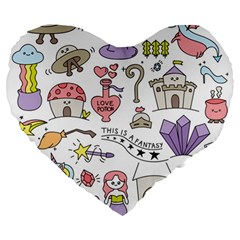 Fantasy Things Doodle Style Vector Illustration Large 19  Premium Heart Shape Cushions by Wegoenart