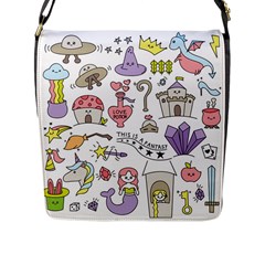 Fantasy Things Doodle Style Vector Illustration Flap Closure Messenger Bag (l) by Wegoenart