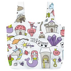 Fantasy Things Doodle Style Vector Illustration Full Print Recycle Bag (xxl)