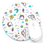 Unicorns Rainbows Seamless Pattern Round Mousepads Front