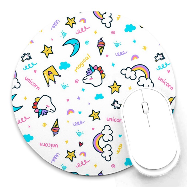 Unicorns Rainbows Seamless Pattern Round Mousepads